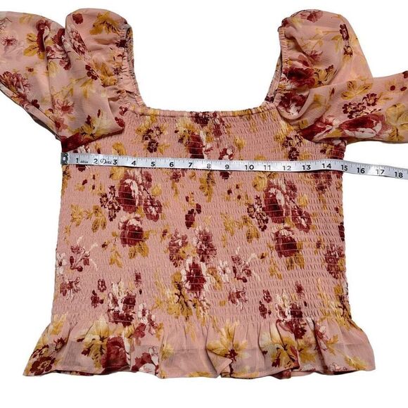 Express Pink Floral Smocked Puff Sleeve Blouse Womens Medium NWT Boho Girlcore - Picture 6 of 9